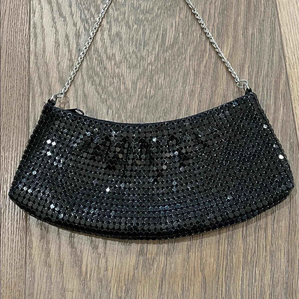 Y2K Vintage Black Metal Mesh Evening Bag Purse Clutch with Silver Chain